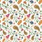 Hand drawn seamless floral pattern with folk elements