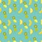 Hand drawn seamless pattern with bananas pineapple slice lemon and kiwi fruit.