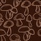 Hand drawn seamless pattern with beige brown forest wood mushrooms. Woodland minimalist toadstool wild fungus fungi