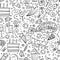 Hand-drawn seamless pattern with Birthday doodles. Monochrome