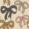 Hand drawn seamless pattern with boho bohemian beige blush brown bow ribbon textile sewing print. Neutral pastel design