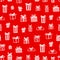 Hand drawn seamless pattern. Christmas presents on red background. Vector  illustration