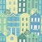 Hand drawn seamless pattern with colorful houses