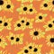 Hand drawn seamless pattern of composition blooming sunflowers and colorful leaves. Decorative autumn watercolor bouquet