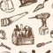 Hand drawn seamless pattern Construction tools.