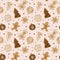 Hand drawn seamless pattern with cookie. Cute gingerbread repeating wallpaper.