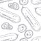 Hand drawn seamless pattern with cucumber. Monochrome background in sketch style