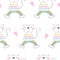 Hand drawn seamless pattern with cute cat on a rainbow, doodle illustration for kids vector print