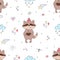 Hand drawn seamless pattern with Cute raccoon. Pattern print for kids