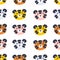 Hand drawn seamless pattern with cute tiger faces. Perfect for T-shirt, textile and print. Cartoon style vector illustration