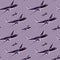 Hand drawn seamless pattern of dark airplane in flight arranged in an orderly manner in color pencils style on a lilac pink