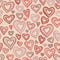 Hand drawn seamless pattern, decorative stylized hearts. Doodle style, tribal graphic illustration