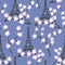 Hand drawn seamless pattern with eiffel tower cherry blossom flowers on blue background. Paris french france parisian