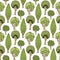 Hand drawn seamless pattern with green doodle trees. Cute summer vector illustration for wallpaper, wrapping, packaging, web site