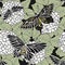 Hand drawn seamless pattern of hortensia flowers and butterflies