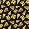 Hand-drawn seamless pattern: Italian, Swiss, French and Holland cheeses on dark black. Great idea for kitchen, food delivery flyer