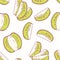 Hand drawn seamless pattern with kiwi. Background for cafe, kitchen or food package