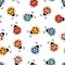 Hand drawn seamless pattern with ladybugs. Cute background. Simple graphic design. Scandinavian style