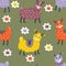 Hand drawn seamless pattern of lamas and flowers. Perfect for T-shirt, textile and print. Doodle vector illustration