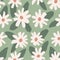 Hand drawn seamless pattern with muted pastel daisy flowers, neutral beige sage green floral design. Boho bohemian