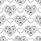 Hand drawn seamless pattern of openwork hearts of flowers and leaves. Floral Valentines day. Spring romantic ornament. Decorative
