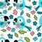 Hand drawn seamless pattern with parrots and flowers. Perfect for T-shirt, textile and print. Doodle vector illustration