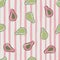 Hand drawn seamless pattern with random organic pink and green avocado shapes. Pink striped background