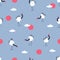 Hand drawn seamless pattern with red crowned cranes. Perfect for T-shirt, textile and print. Doodle vector illustration