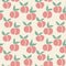 Hand drawn seamless pattern with red ornge peaches green leaves on retro vintage beige background. Summer fruit kitchen