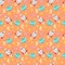 Hand drawn seamless pattern rocket, planet, ufo, stars. Outer space on orange background.