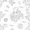 Hand drawn seamless pattern of sea world, octopus, shell, water turtle