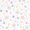 Hand drawn seamless pattern with stars and sparkles. Space. Constellation. Design for textile, fabric, wrapping, wallpaper.