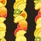 Hand drawn seamless pattern. Summer background with exotic fruits.