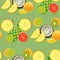 Hand drawn seamless pattern. Summer background with exotic fruits.