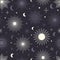 Hand drawn seamless pattern of Sun, Moon, sunburst, stars. Mystical celestial bursting sun rays vector. Magic space galaxy sketch