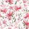 Hand drawn seamless pattern with watercolor loose flowers.