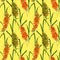 Hand drawn seamless pattern with wild watercolor yellow and green flowers, herbs and grasses on a yellow background