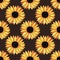 Hand drawn seamless pattern of yellow blooming sunflowers. Bright sunny flowers. Decorative colorful autumn watercolor