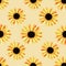 Hand drawn seamless pattern of yellow blooming sunflowers. Bright sunny flowers. Decorative colorful autumn watercolor