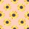 Hand drawn seamless pattern of yellow blooming sunflowers. Bright sunny flowers. Decorative colorful autumn watercolor