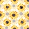 Hand drawn seamless pattern of yellow blooming sunflowers. Bright sunny flowers. Decorative colorful autumn watercolor