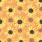 Hand drawn seamless pattern of yellow blooming sunflowers. Bright sunny flowers. Decorative colorful autumn watercolor