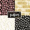 Hand drawn seamless patterns. Vector hipster backgrounds with ink strokes and stars.