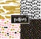 Hand drawn seamless patterns. Vector hipster backgrounds with ink strokes and stars.