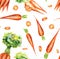 Hand drawn seamless repeated pattern with watercolor ripe orange carrots