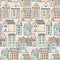 Hand drawn seamless vector pattern with doodle houses