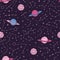 Hand drawn seamlesss pattern with zodiac constellations, planets and moons in pink pastel colors