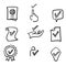 Hand drawn Set of Approve Related Vector Line Icons. Contains such Icons as Protection Guarantee, Accepted Document, Quality Check