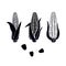 Hand drawn set of black silhouette corn cobs and grains on white background.