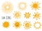 Hand drawn set of different suns icons isolated on white.